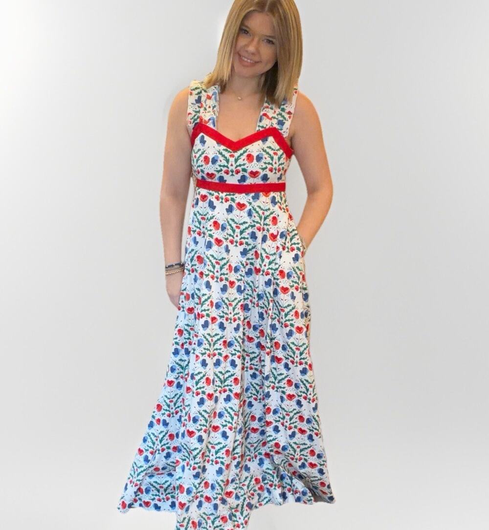 Emily McCarthy Empire Maxi Dress Poppy Flower Print Size XS Beautiful HTF